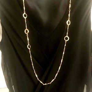 Long Gold Tone Necklace with Rhinestones